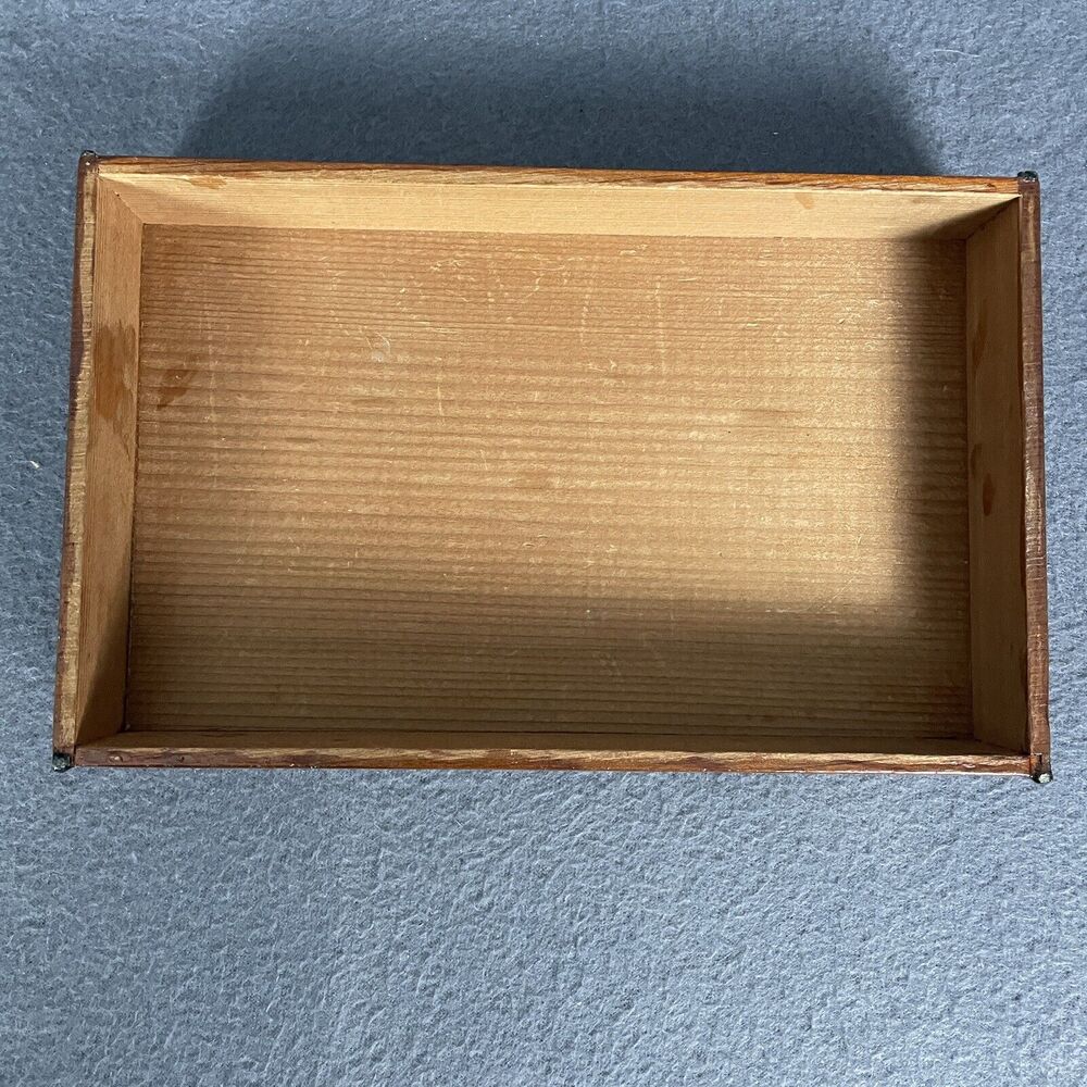 Vintage Wood Box Owl Illustrated Decoupage w/ Yellow White Interior - Picture 10 of 12
